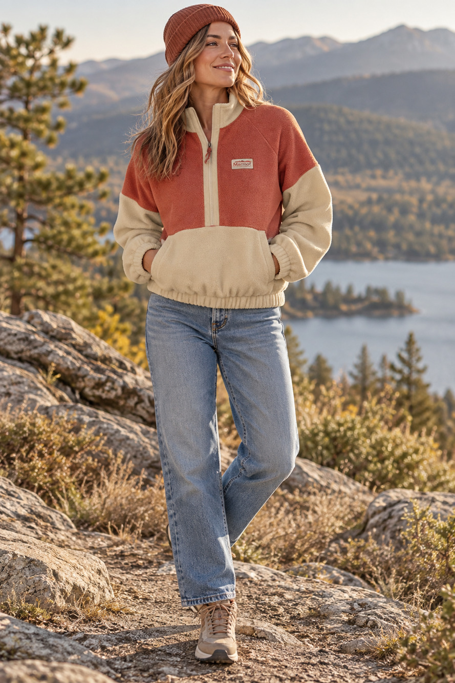 Marmot Retro Rocklin 1/2 Zip Fleece Light Oak Auburn